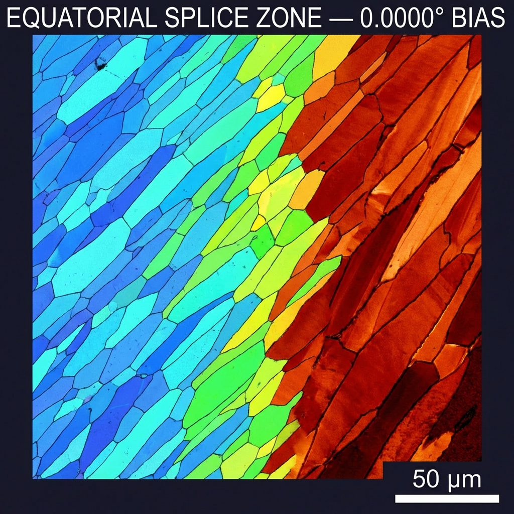 Scanning electron microscopy of the splice zone showing seamless grain transition between hemispheres