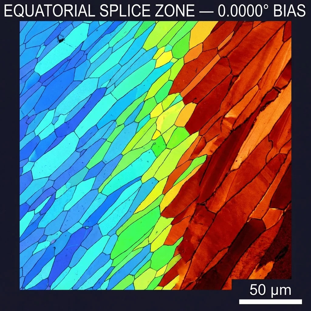 Scanning electron microscopy of the splice zone showing seamless grain transition between hemispheres