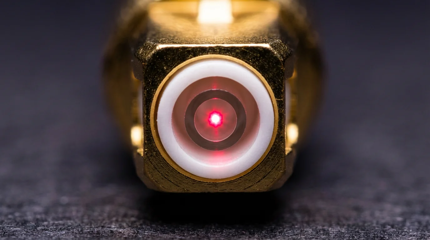 Macro photograph of optical fiber core showing total internal reflection interface