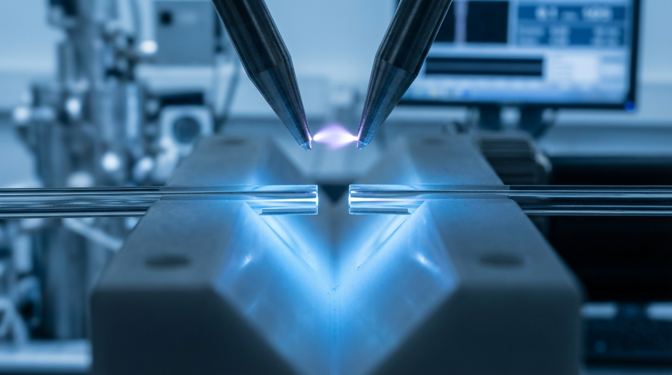 Detail of precision fiber optic splice with alignment ferrules