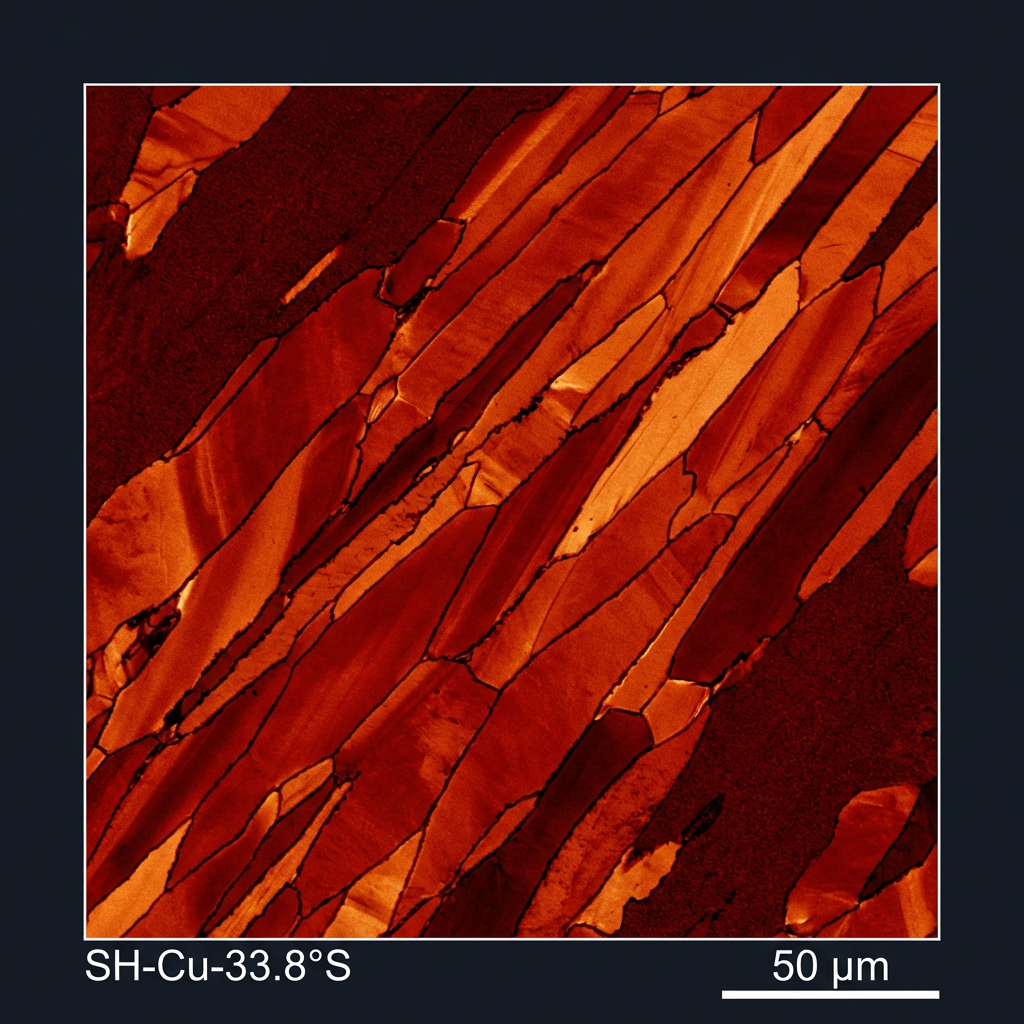 Scanning electron microscopy of Southern Hemisphere copper grain structure showing inverted bias